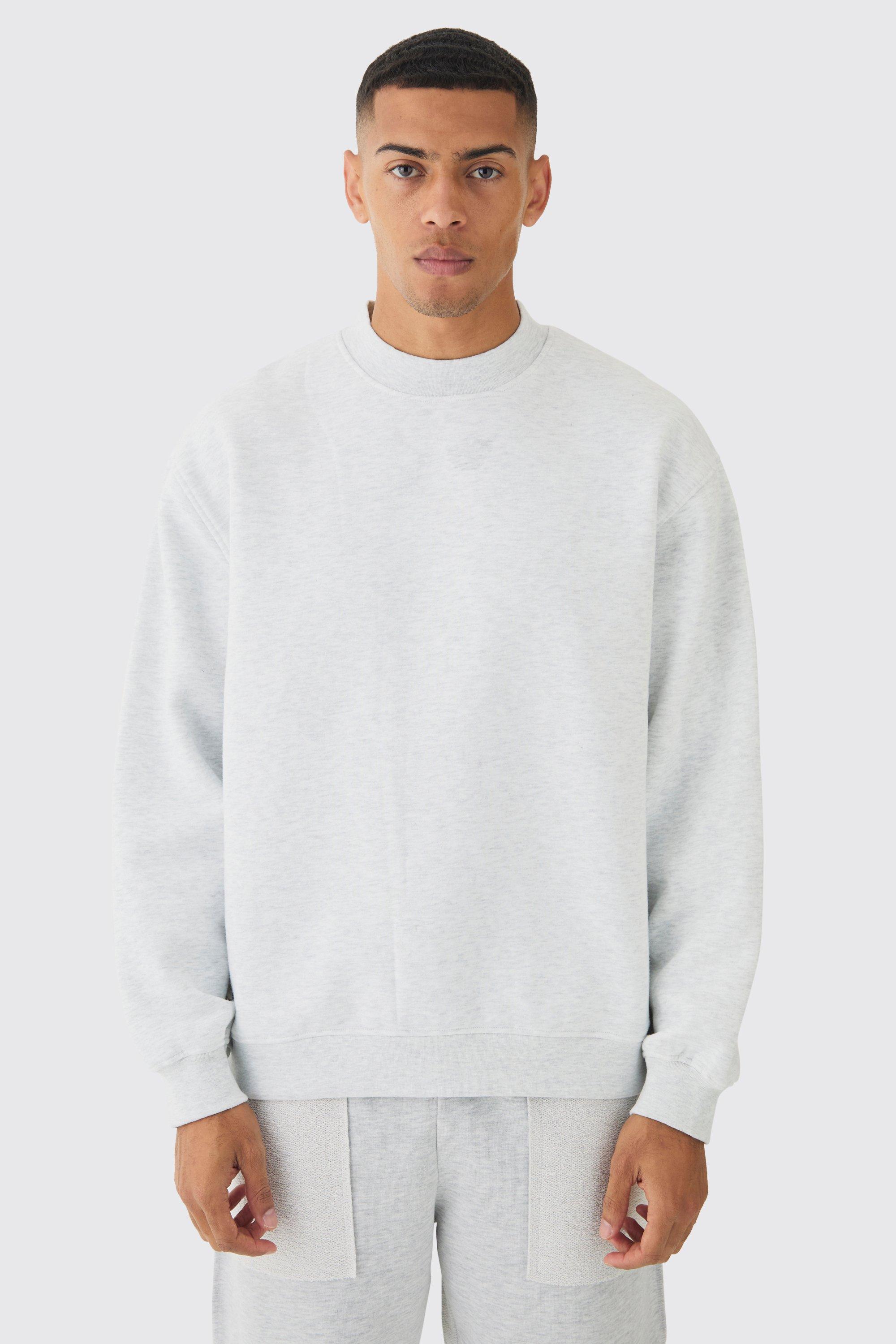 Mens Grey 330GSM Oversized Extended Neck Sweatshirt, Grey